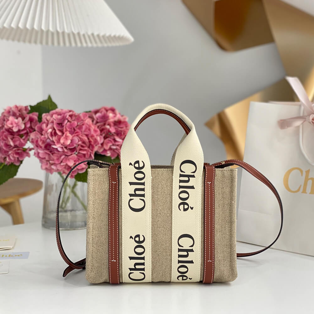 Chloe Small Woody tote bag in linen